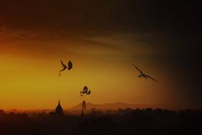 fantasy dragons on sky