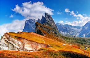 colorful scenic dolomite mountains on a sunny day