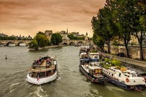 tourist ship on the river Seine, Paris