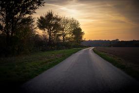 evening, road, countryside