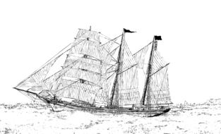 line art ship sea old antique