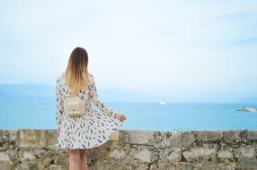 Cute Girl In Dress At The Seaside