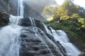 scenic Waterfalls on rock, indonesia, west java