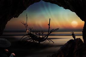 stranded composing landscape of beach