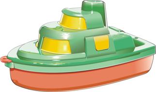 Shiny, colorful toy model of the boat, at white background, clipart