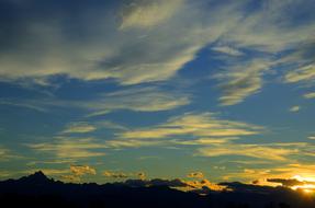 Beautiful and colorful sky with clouds of different shades in the evening