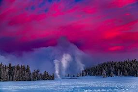 pink blue twilight over the Yellowstone Geyser