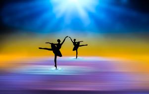 two ballerinas Silhouettes at colorful background, digital art