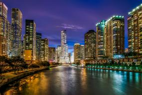 Chicago Illinois River at night