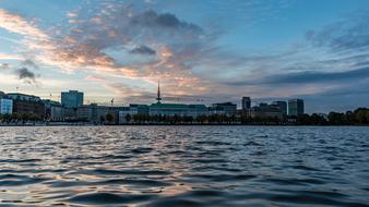 historical city on side of Alster river, germany, Hamburg