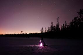 night purple sky over forest in finland