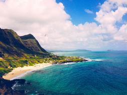 tropical coast with green plants near rocks