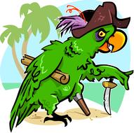 pirate, one legged parrot n hat, cartoon character