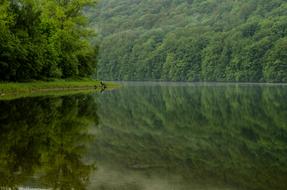 distant view of a fisherman on a picturesque lake