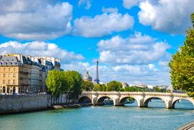 distant view of the bridge in paris on a sunny day