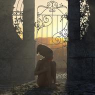 silhouette of a girl in a pose at dusk