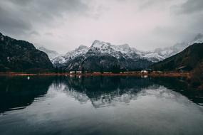 mirror reflection of mountains in a lake in austria