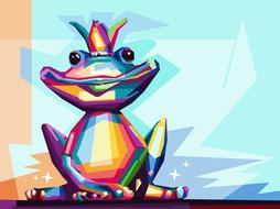 Cute, colorful and beautiful frog with the crown, in shapes, clipart