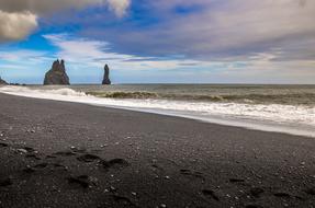 rocks on black Beach, scenic Landscape, Iceland
