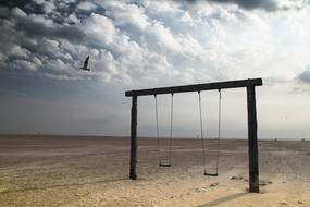 wooden swing on the beach near the sea