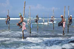 stilt fishing at sea