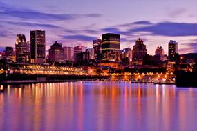 modern cityscape at colorful twilight