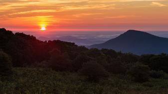 Beautiful landscape of the mountains in Shenandoah National Park, Virginia, USA, at colorful and beautiful sunrise