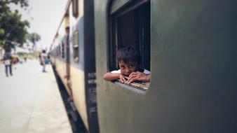 Indian boy in Train Portrait