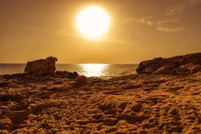Beautiful landscape of the rocky coast in Ayia Napa, Cyprus, at colorful sunset