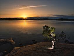 distant sunset on the horizon at dusk