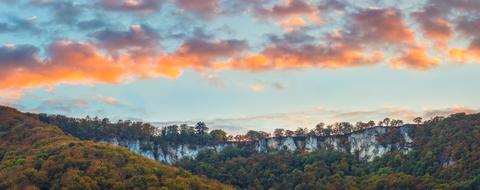 Landscape of Forest Mountains at sunset