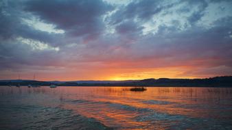 Lake and Mountains at Sunset