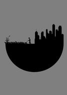 Silhouette with the half globe with plants, person and buildings, on the Earth Day, clipart