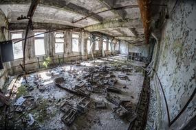 Old building with light from the windows, in Pripyat, Ukraine