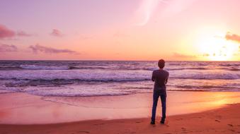 Alone Boy on Beach Sea