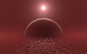 red alien planet exoplanet in ocean