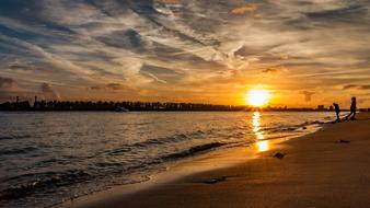 Beach in Hamburg Elbe at sunset