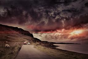 Highlands And Islands at sunset in Scotland