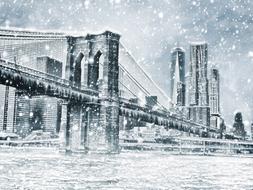 winter city bridge snow art