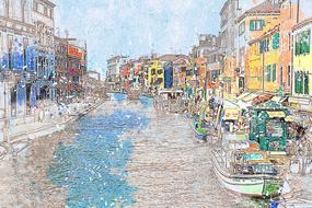 venice boats canal art watercolor