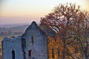 Ruins of stone church at Sunset Dusk