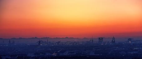 View of Munich, Germany, at colorful and beautiful, gradient sunset, in the evening