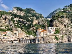 amalfi coast with stone houses and mountains