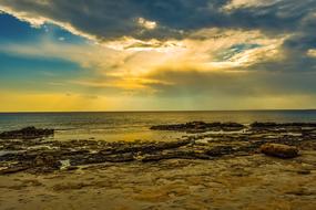 sunset, sea, beach