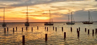Boats Sea harbor at Sunset