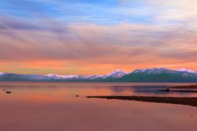 Beautiful landscape of the beach of the Lake Tahoe, USA, at colorful and beautiful sunset