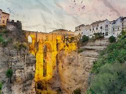 scenic landscape of old stone bridge