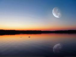 Evening Lake Glow Big Moon