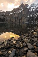 scenic rocks at Beautiful oeschinen lake, switzerland