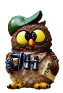 Cute, colorful and beautiful figure of the tourist owl, at white background